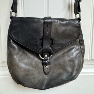 Danier Leather Gunmetal Grey Flap Closure Crossbody Bag. 9” by 8” by 2.25”